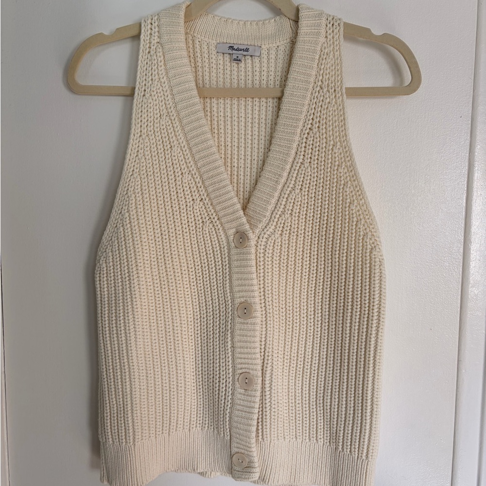 Madewell Cream Ribbed Button-Front Sweater Vest